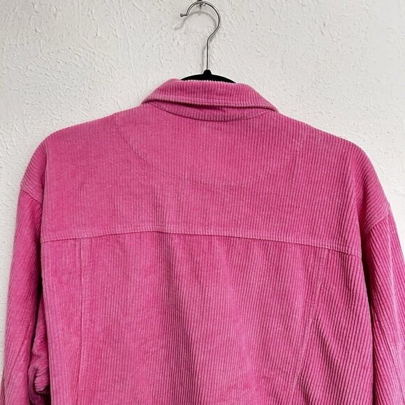Pol Barbie Pink Wide Wale Corduroy Jacket Distressed Frayed Hem Size M Button Up - Picture 15 of 15